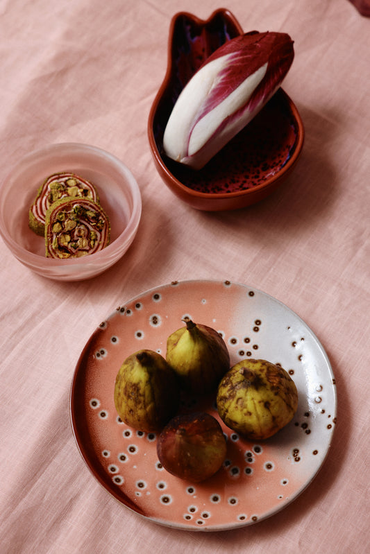 70s ceramics: dessert plate (Lychee) Set of 2