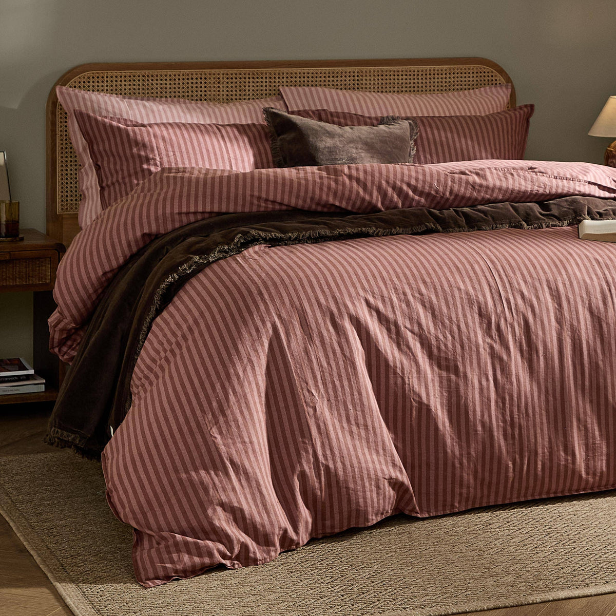 Marlow Stripe 100% Cotton Pillowcase Pair Chocolate/Rosewood: Chocolate/Rosewood / 50 x 75cm