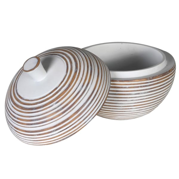 White Washed Ribbed Lidded Jar