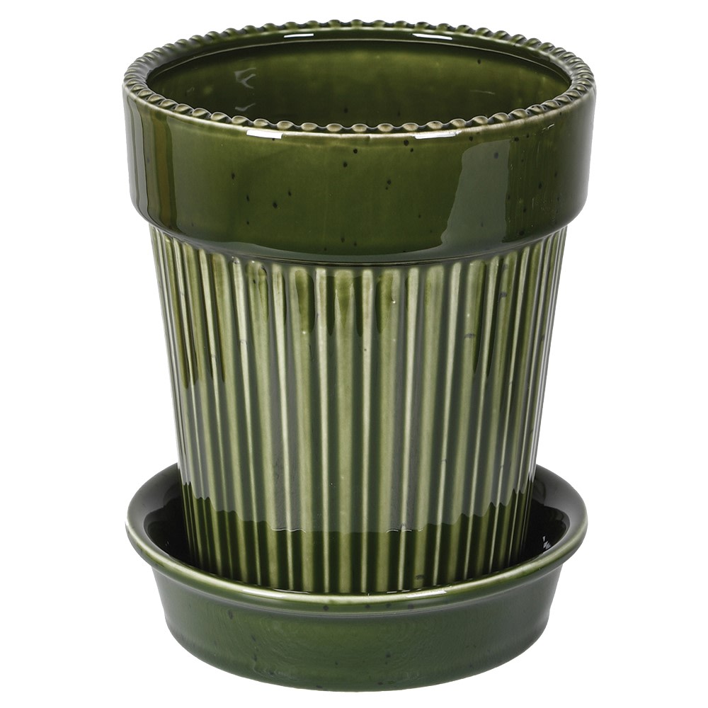 Green Stripe Ceramic Planter (D14cm)