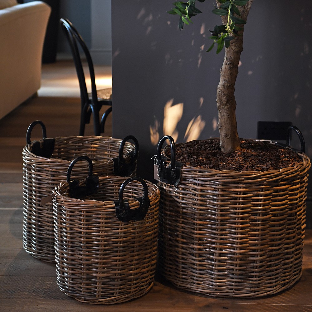Large Round Log Baskets (set of 3)