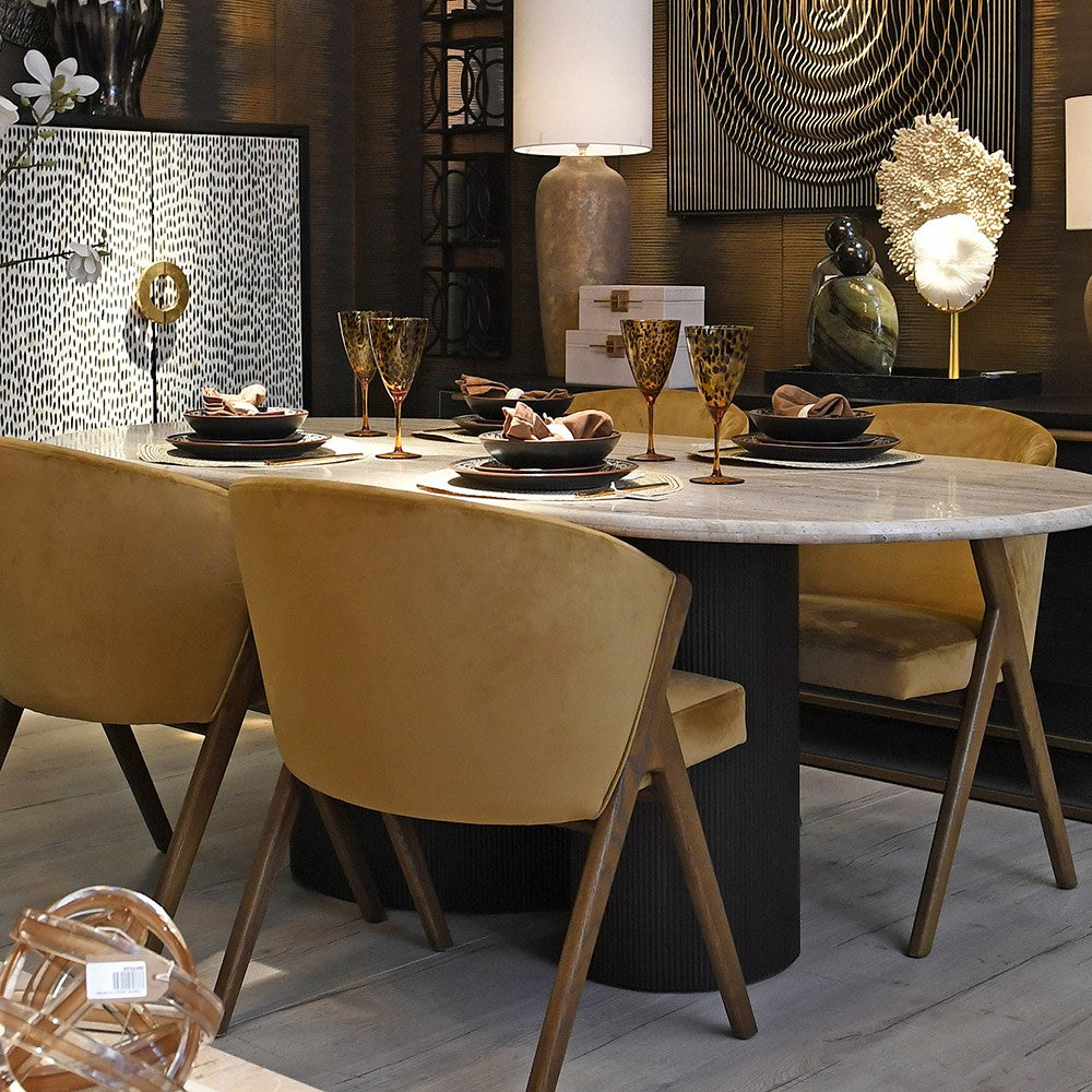 Travertine Pill Shape Dining Table