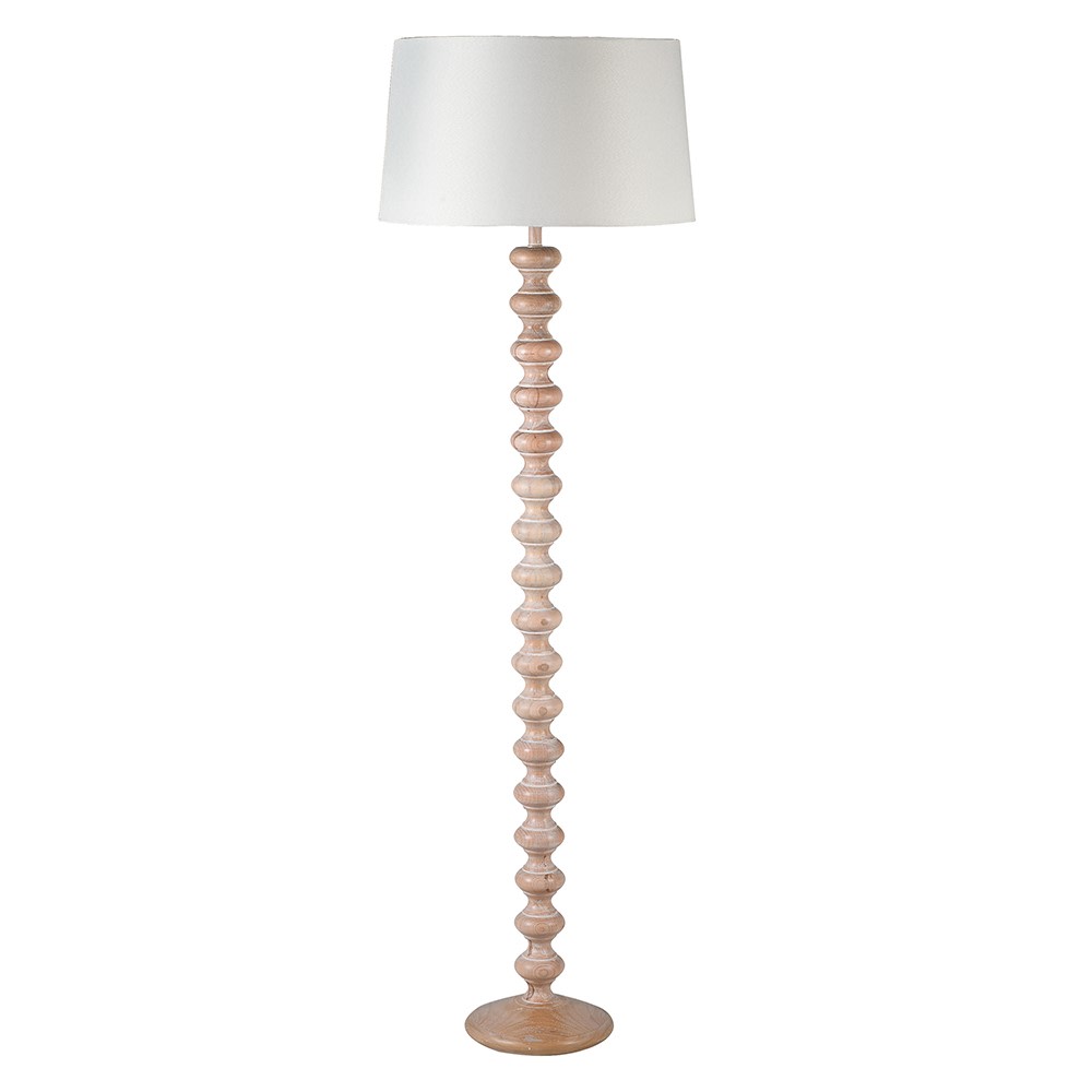 Oak Ridged Floor Lamp with Linen Shade D48.5cm