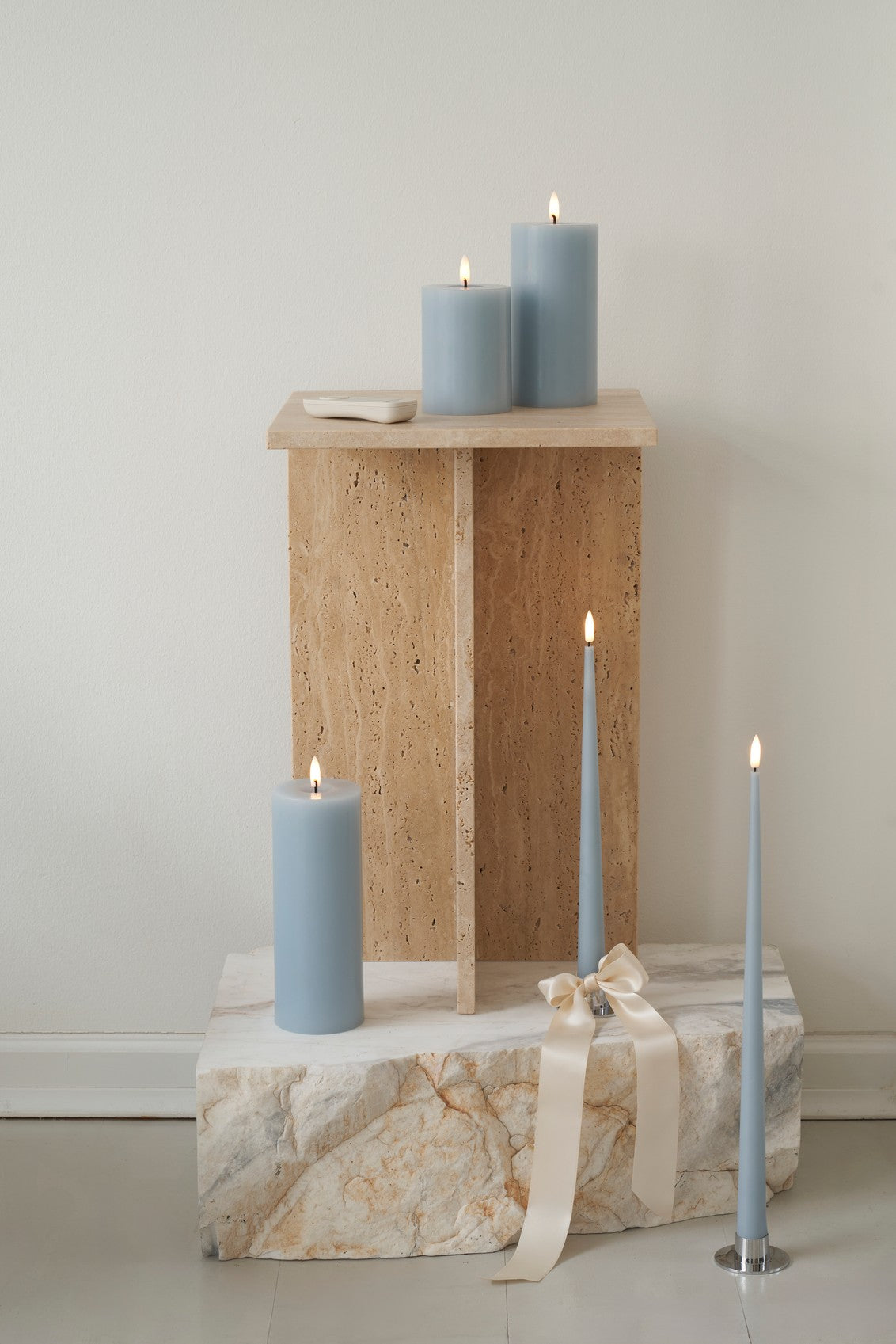 Ester & Erik LED Tapered Candle (Pack of 2) - Dusky Blue Col. 83