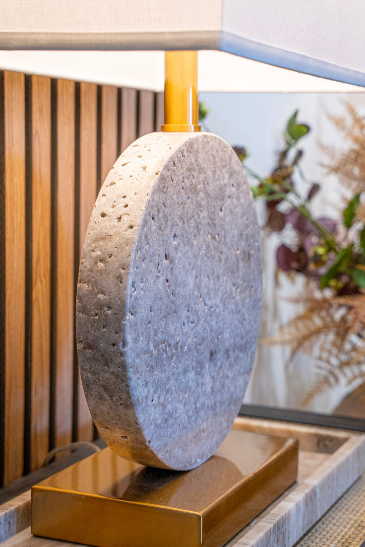 Taupe Marble Table Lamp with Linen Shade