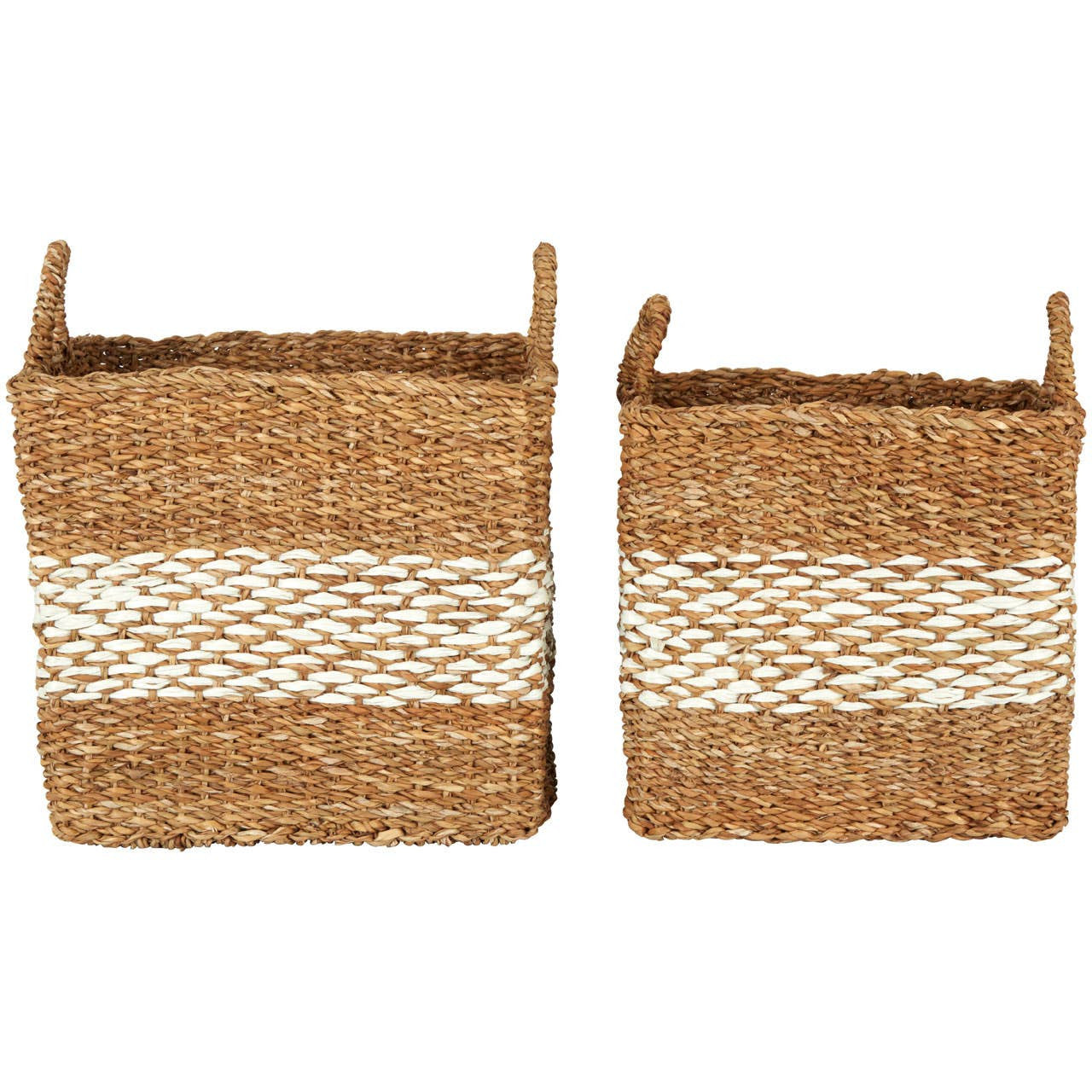 Lidi Natural and White Seagrass Baskets (Set of 2 )