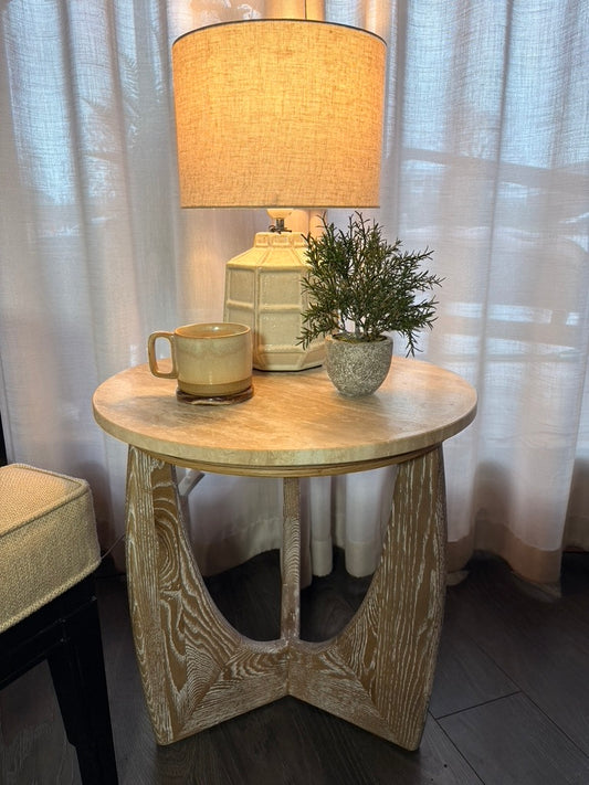 Hexagonal Lamp with Linen Shade