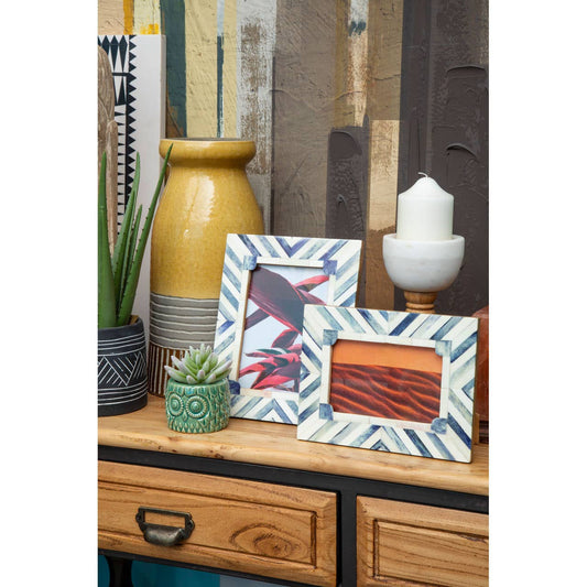 Chevron Blue Photo Frame 5 x 7 (Bone Inlay)