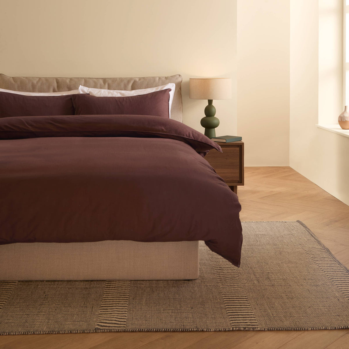 Textured 100% Cotton Duvet Cover Set Chocolate: Chocolate / King
