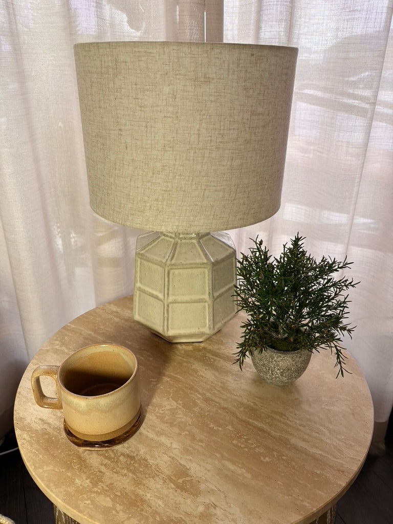 Hexagonal Lamp with Linen Shade