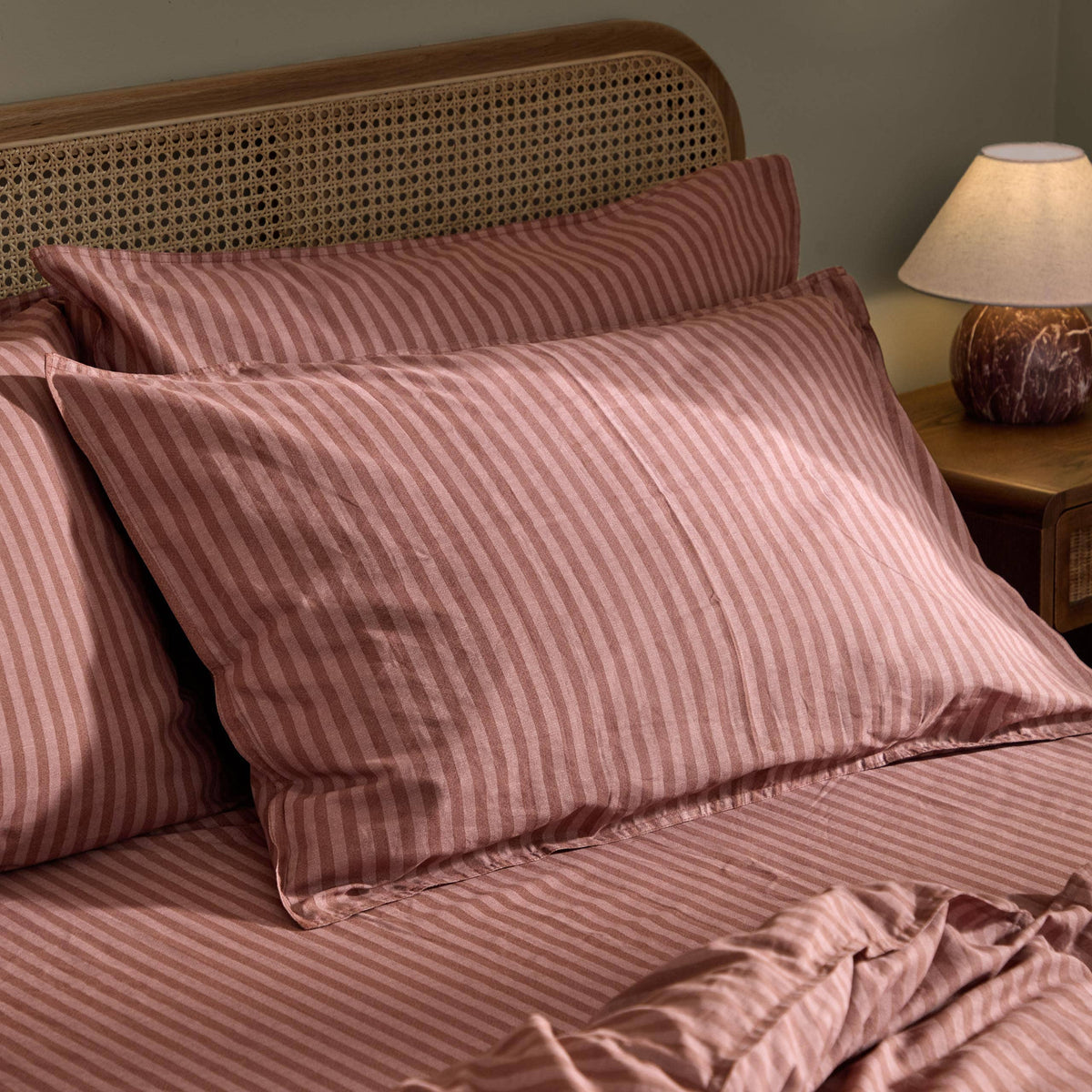 Marlow Stripe 100% Cotton Pillowcase Pair Chocolate/Rosewood: Chocolate/Rosewood / 50 x 75cm