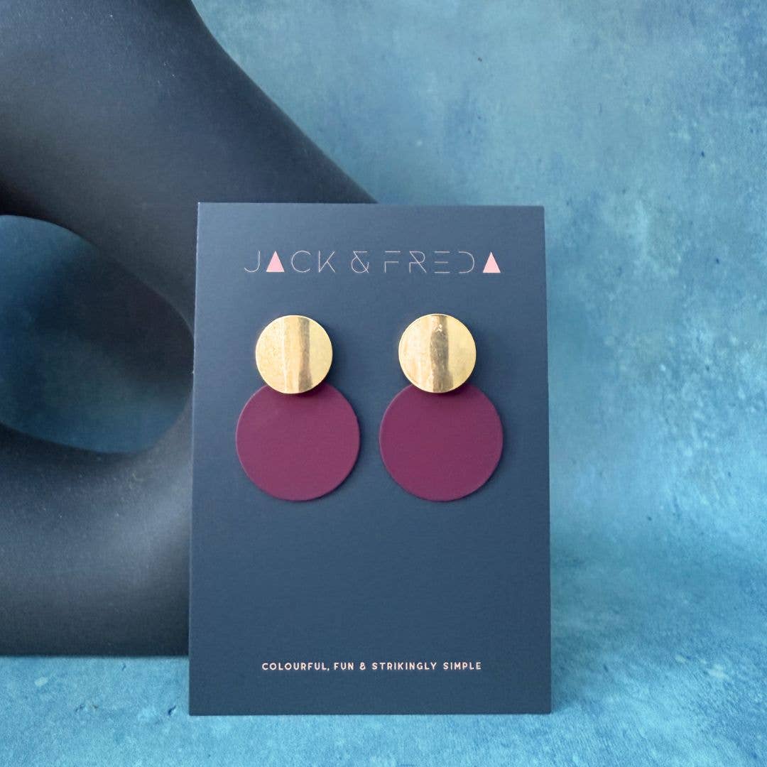 Retro Statement Earrings - Burgundy