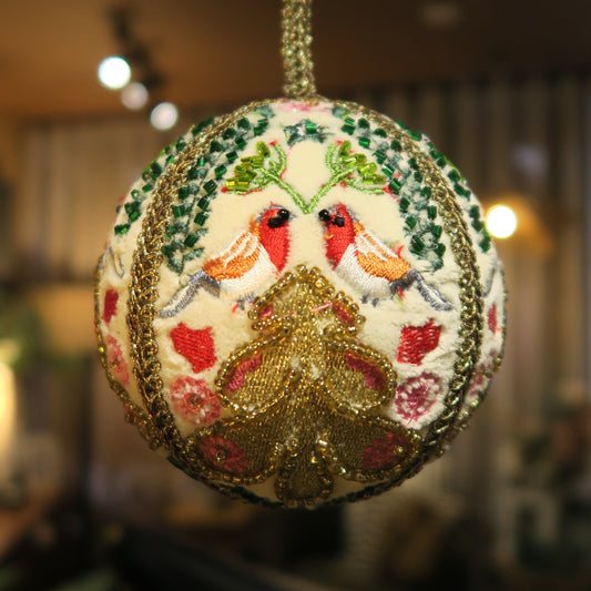 Birds Embroidered Tree Bauble D10cm