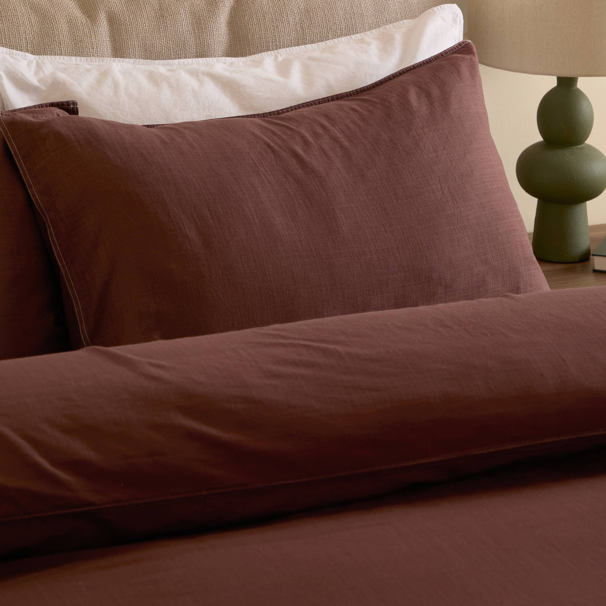 Textured 100% Cotton Duvet Cover Set Chocolate: Chocolate / King