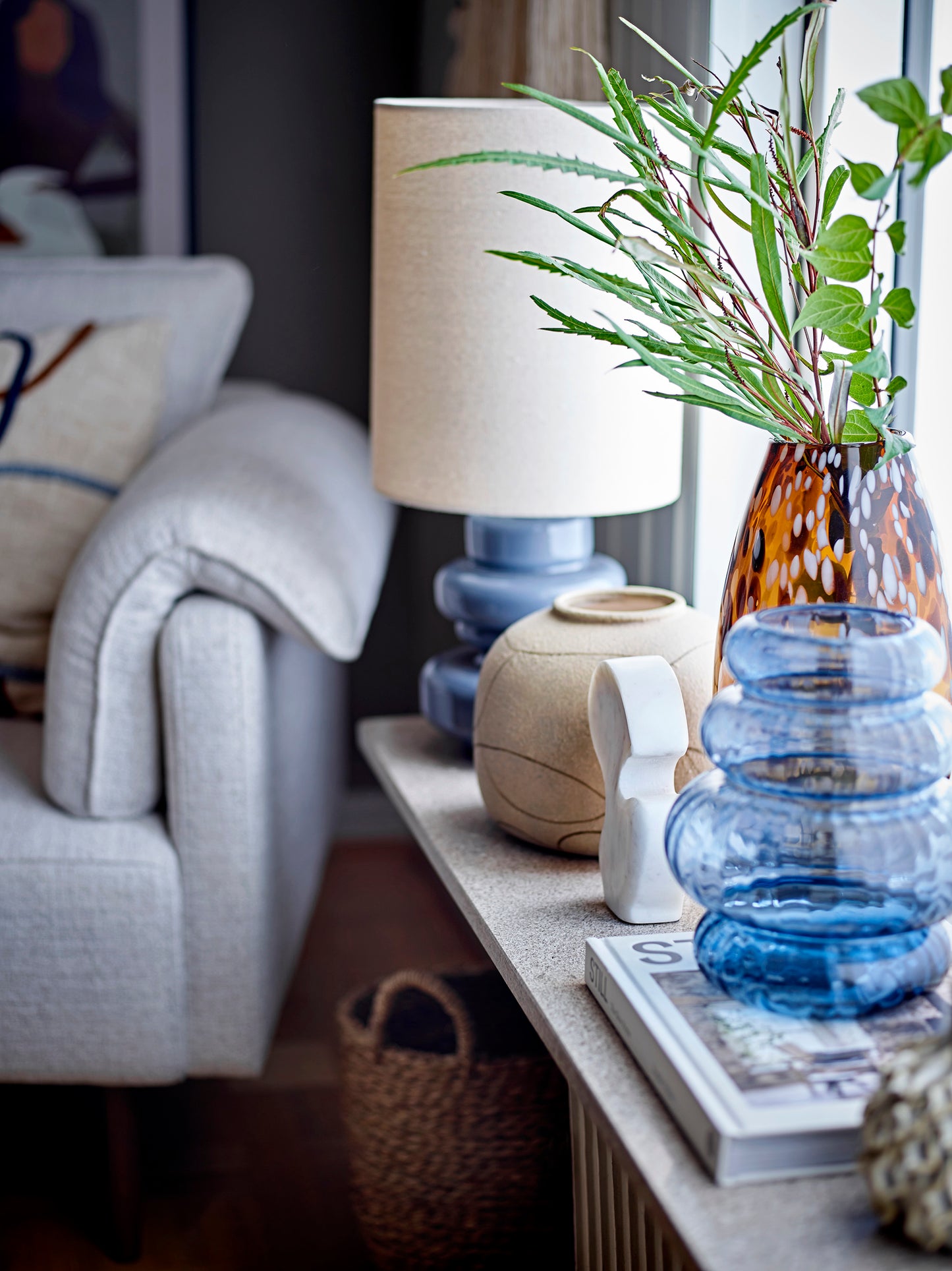 Fabiola Glass Table lamp with Linen Shade