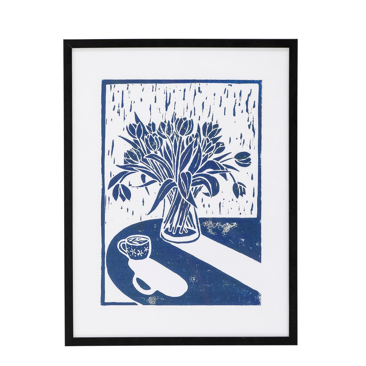 Tulips framed illustration W32 x H42cm (blue)