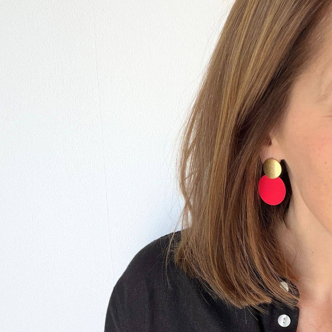 Retro Statement Earrings - Coral