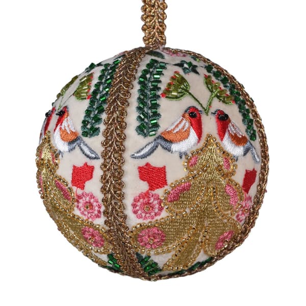Birds Embroidered Tree Bauble D10cm