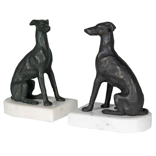 Greyhound On Marble Base Bookends