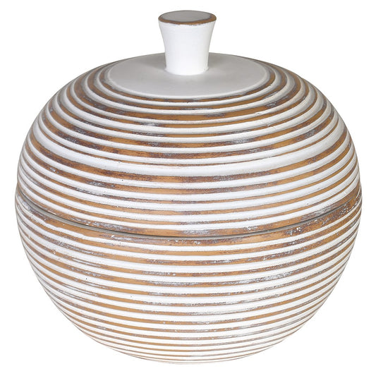 White Washed Ribbed Lidded Jar