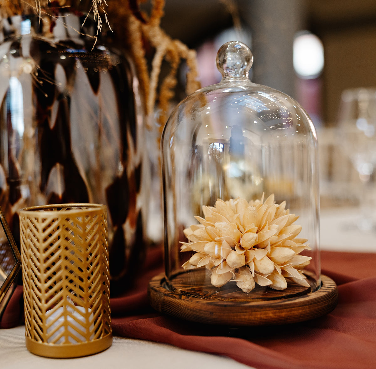 Small Wooden Base Glass Cloche Dome