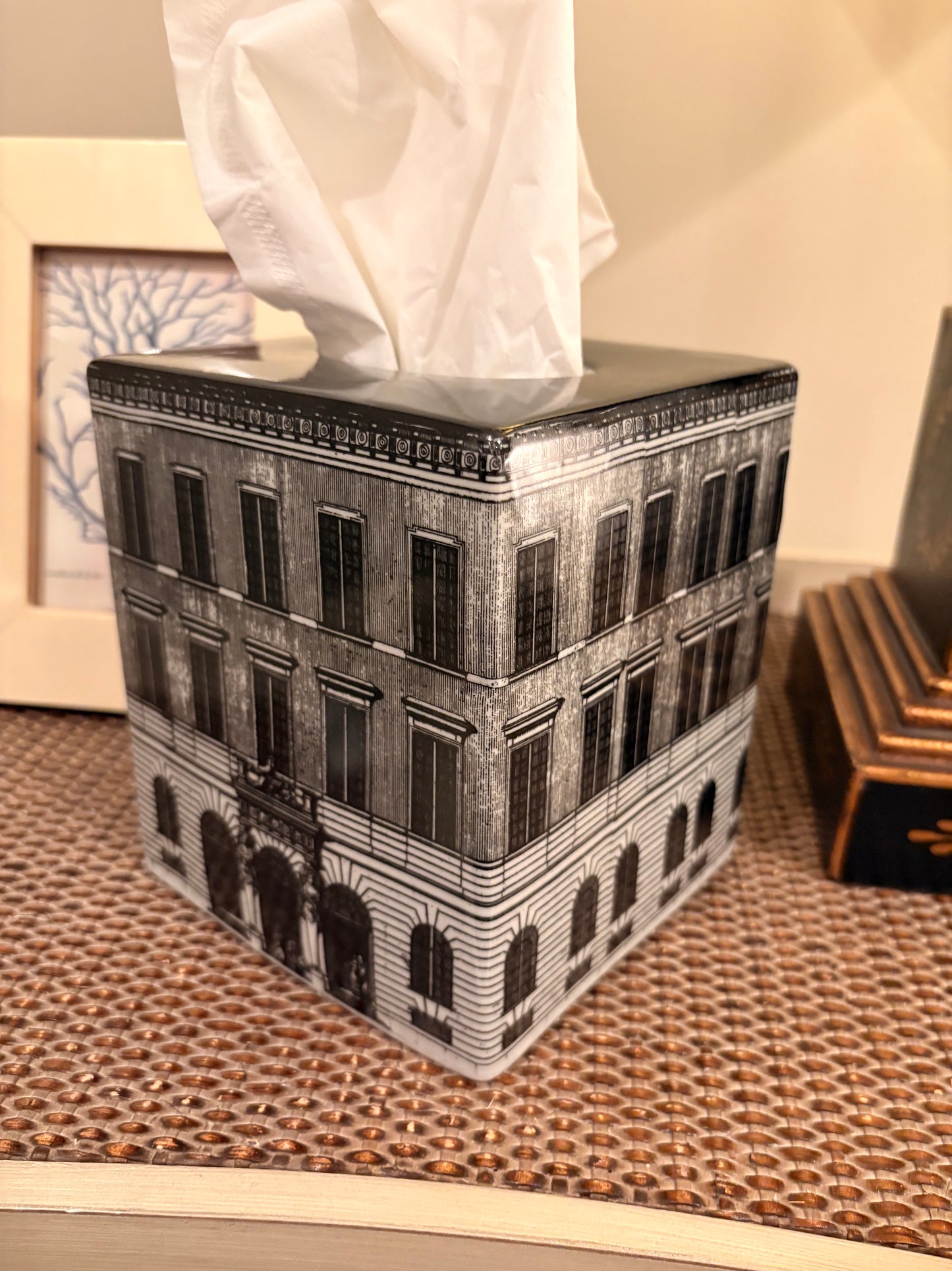 Townhouse Windows Monochrome Tissue Box