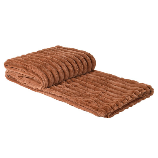 Terracotta Faux Fur Ribbed Throw