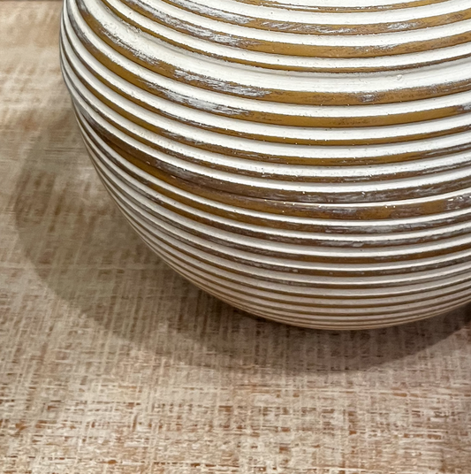 White Washed Ribbed Lidded Jar