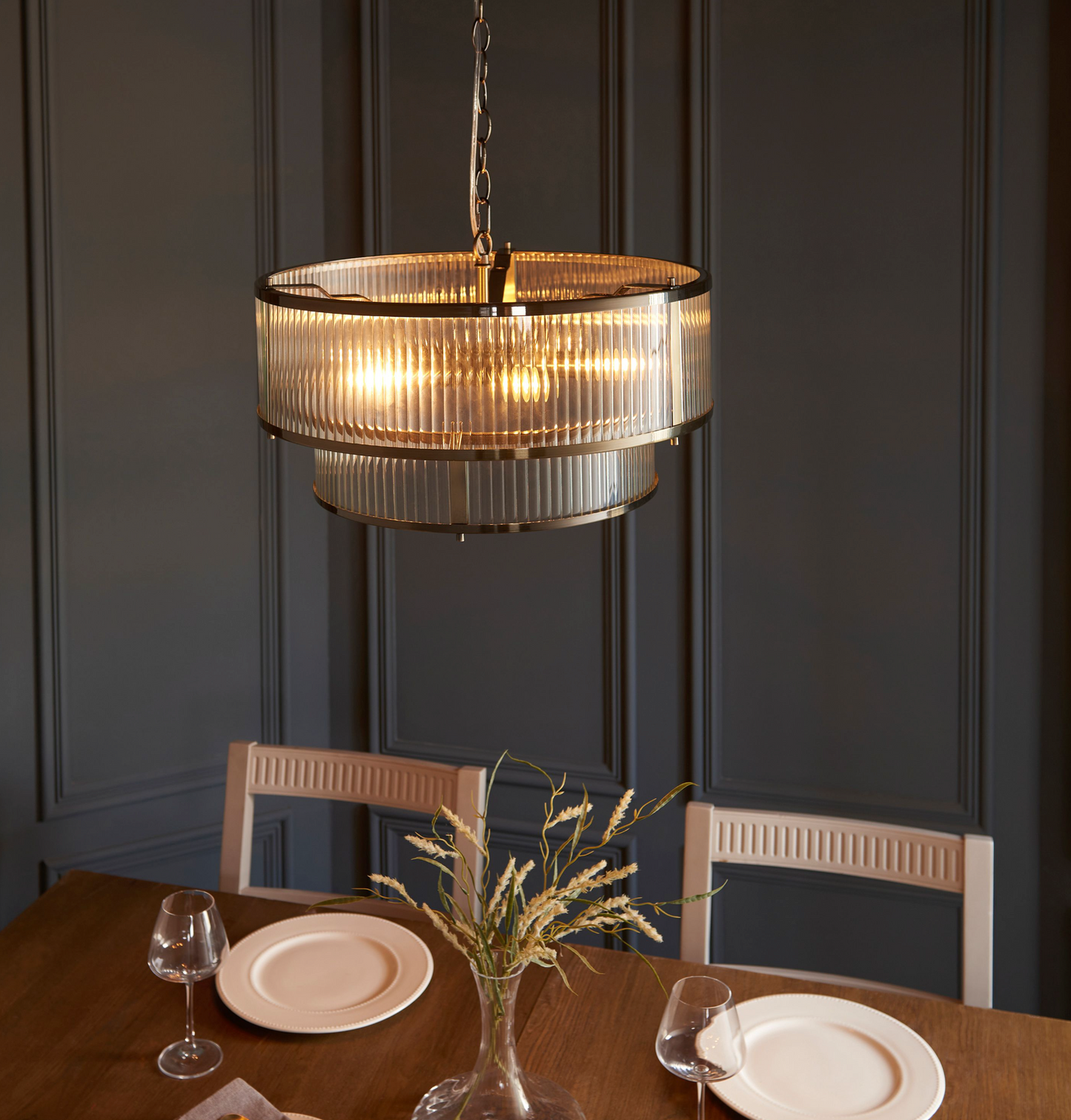 Fluted Glass Chandelier D50cm (Antique Brass)