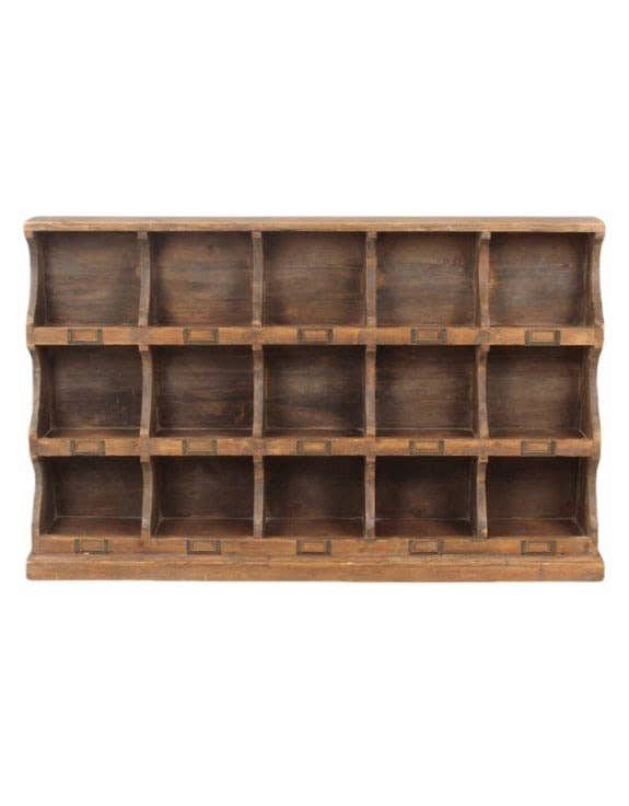 Rustic Wooden "Arundel" 15 Pigeon-Hole Wall Storage Unit