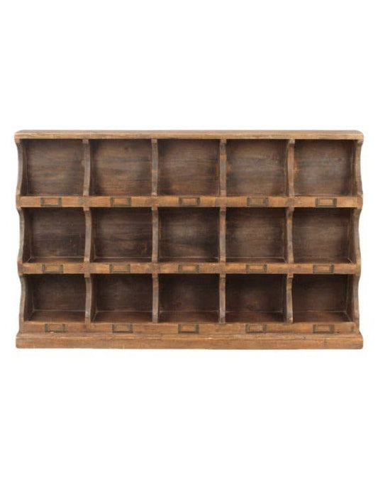 Rustic Wooden "Arundel" 15 Pigeon-Hole Wall Storage Unit