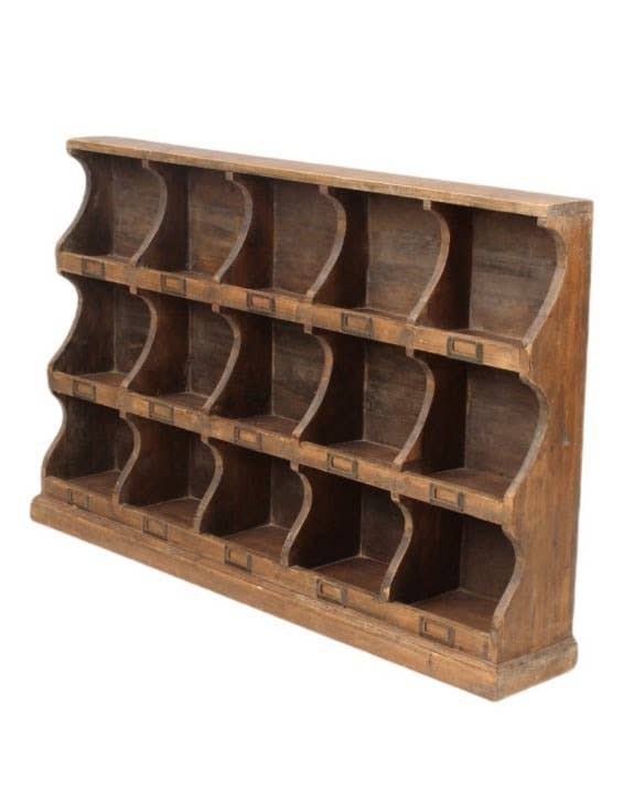 Rustic Wooden "Arundel" 15 Pigeon-Hole Wall Storage Unit