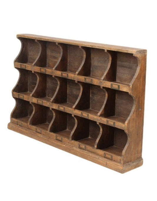 Rustic Wooden "Arundel" 15 Pigeon-Hole Wall Storage Unit