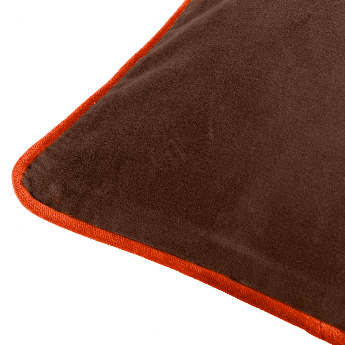 Bailey Brushed Cotton Velvet Cushion Chocolate/Orange: Chocolate/Orange / Feather Filled / 50 x 50cm