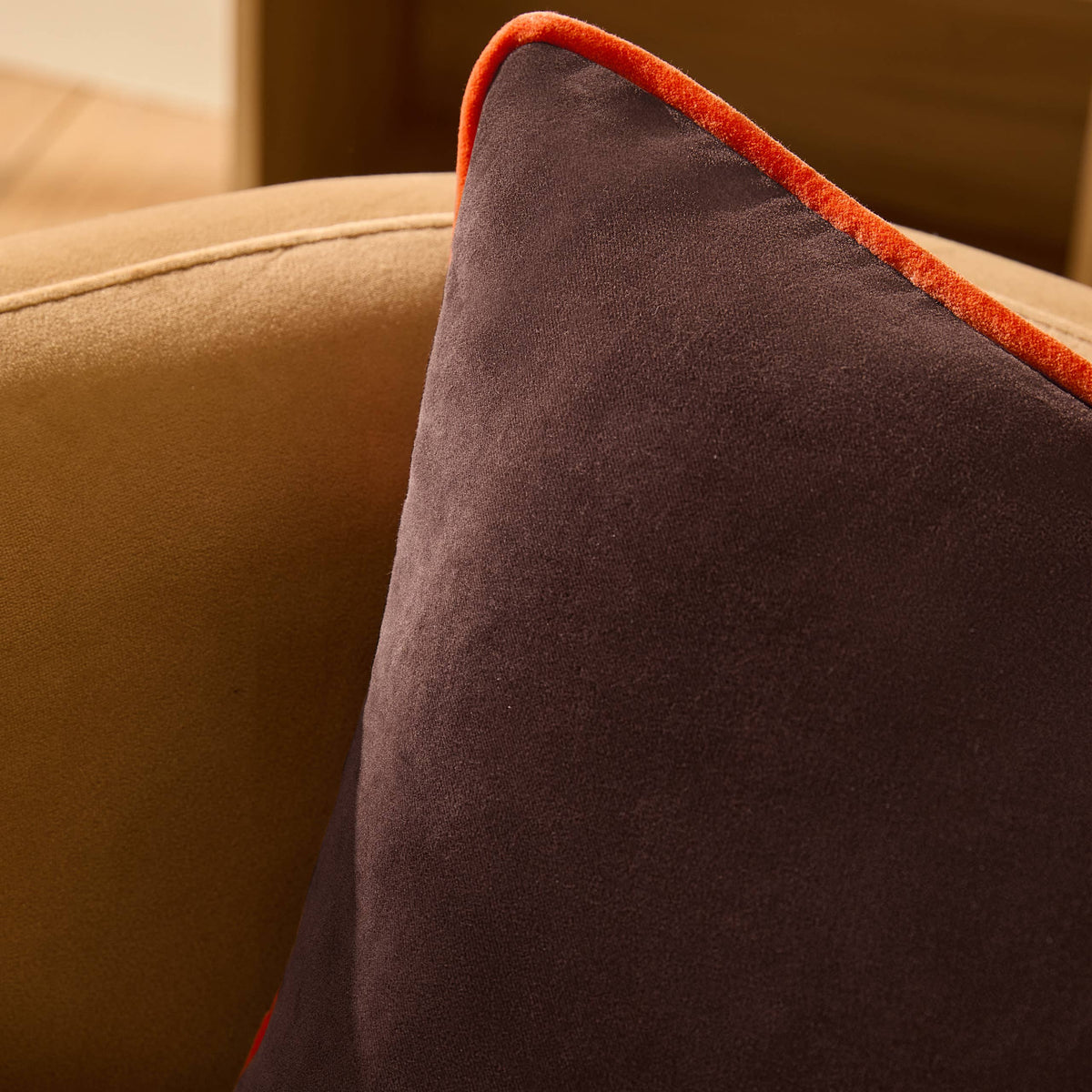 Bailey Brushed Cotton Velvet Cushion Chocolate/Orange: Chocolate/Orange / Feather Filled / 50 x 50cm