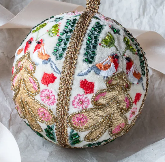 Birds Embroidered Tree Bauble D10cm