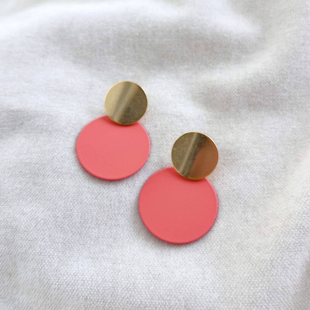 Retro Statement Earrings - Coral
