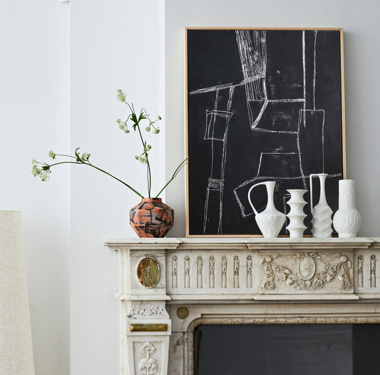 Abstract Hand Painted Orange & Black Vase | HKLIVING