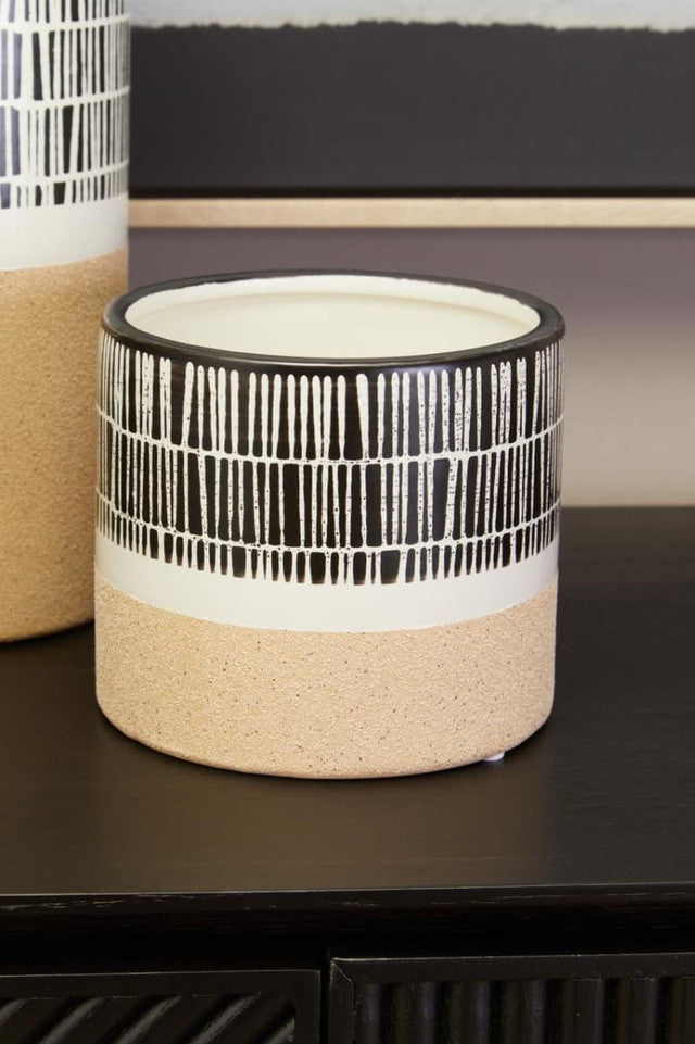 Jada Striped Monochrome Ceramic Planter (D15cm)