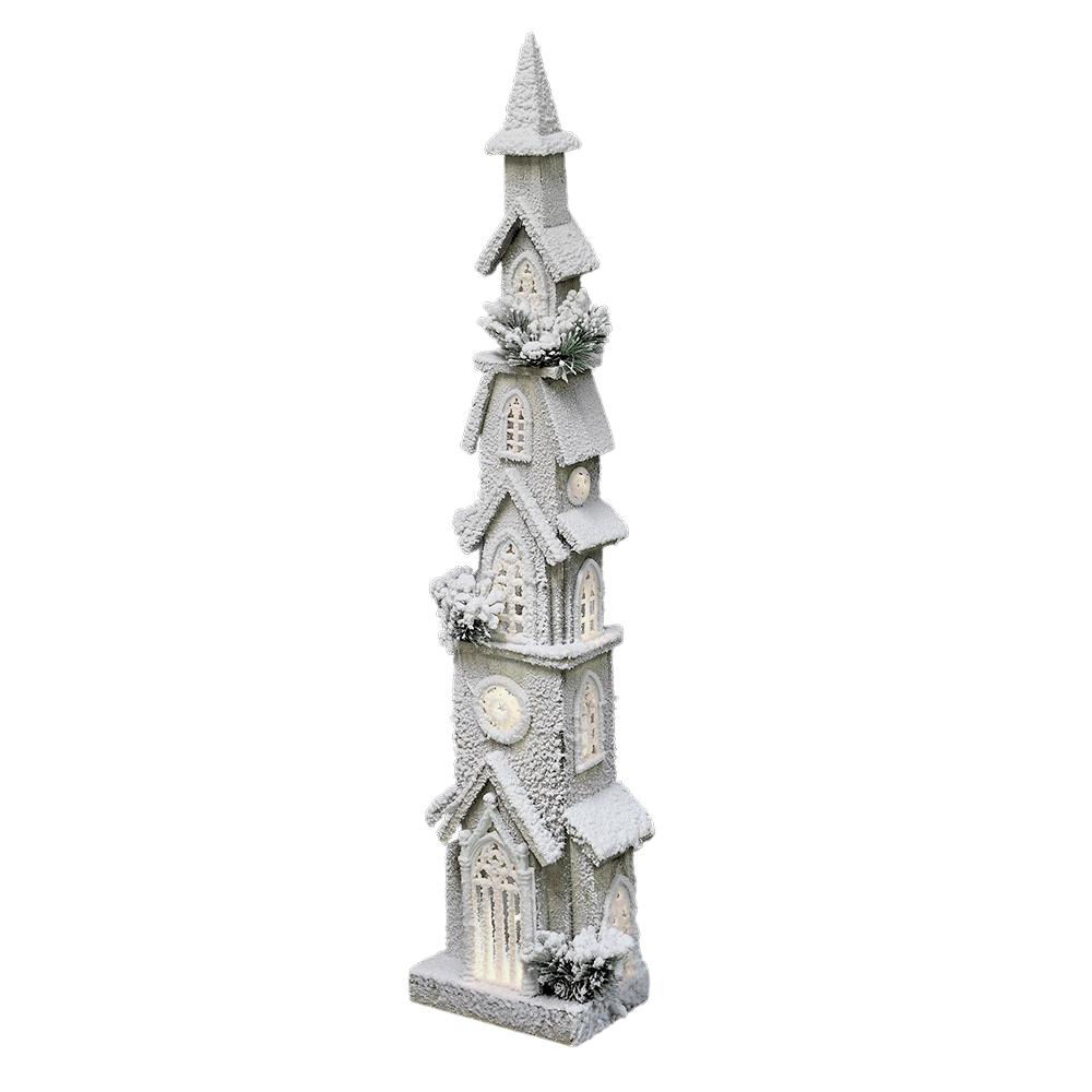 Snow Covered Holly Church with LED Lights