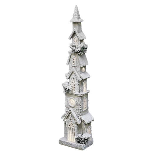 Snow Covered Holly Church with LED Lights