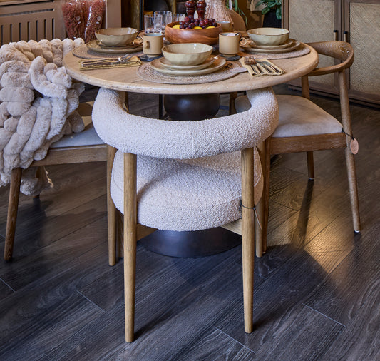 Beige Boucle Curved Back Dining Chair